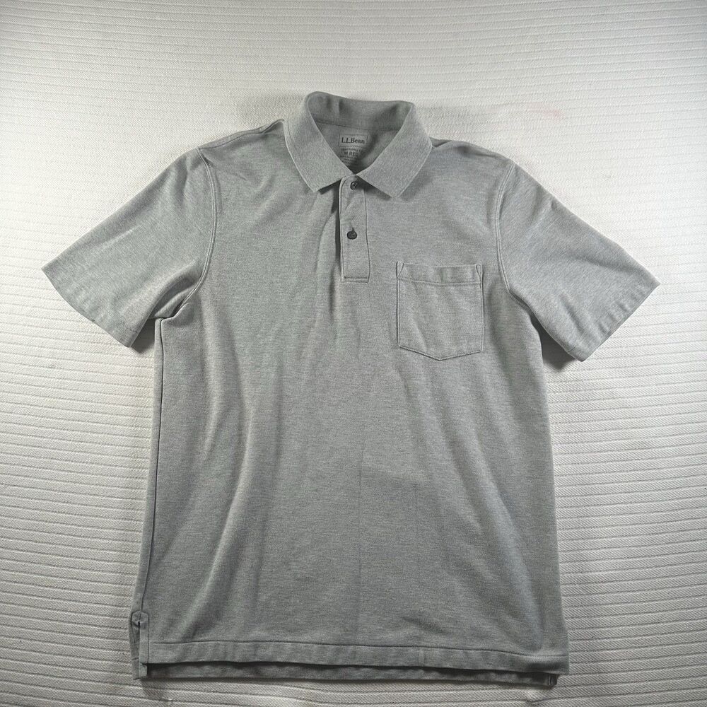 L.L.Bean Men's Polo Shirt Gray Pocketed Shortsleeve Medium Regular Casual Top